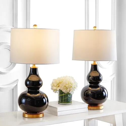 Set of 2 Addison Table Lamps - Black/Gold Leaf