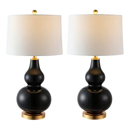 Set of 2 Addison Table Lamps - Black/Gold Leaf