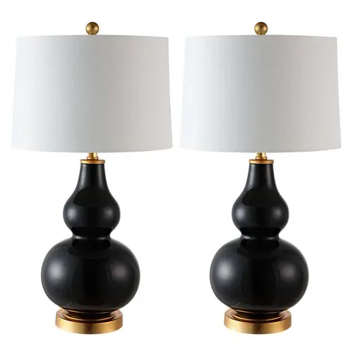 Set of 2 Addison Table Lamps - Black/Gold Leaf