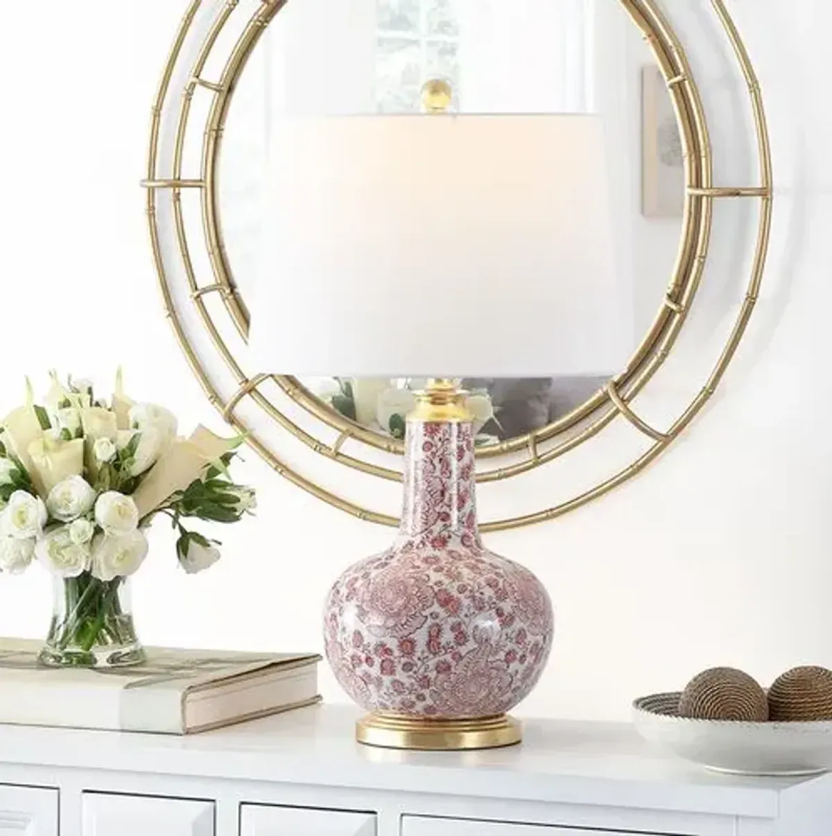 Laila Table Lamp - Red/White