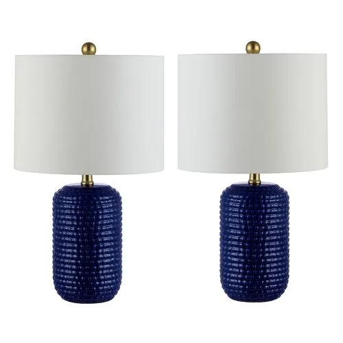 Set of 2 Jade Table Lamps - Navy Blue