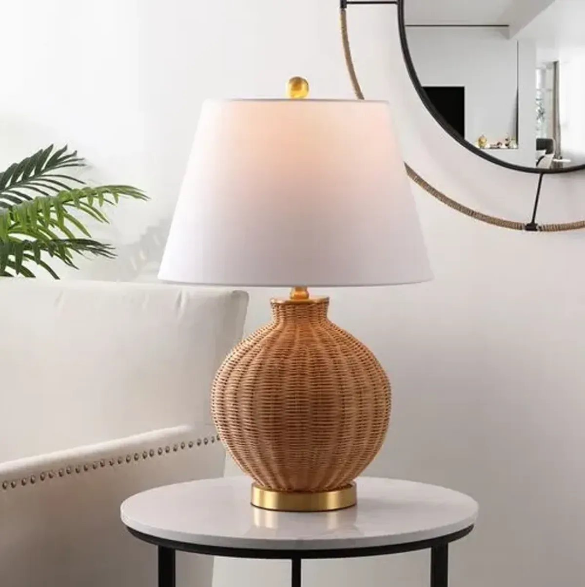 Nobu Rattan Table Lamp - Natural/Brass - Brown