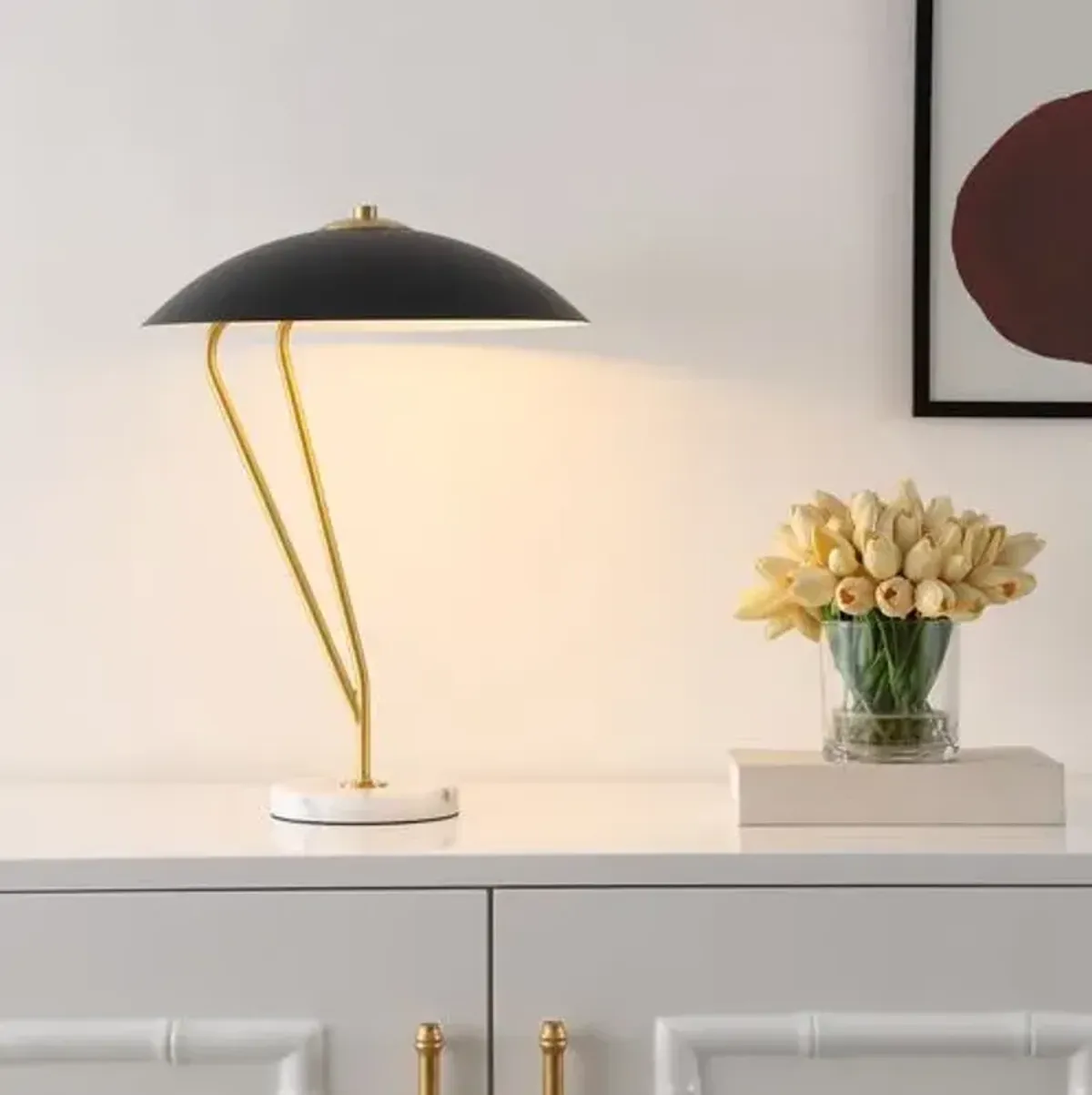 Suri Marble Table Lamp - Black/Brass