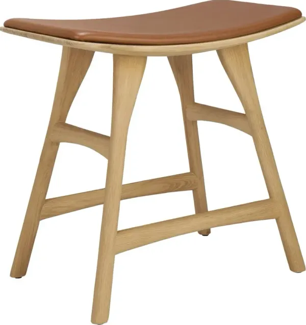 Osso Padded Stool, Oak/Cognac Leather