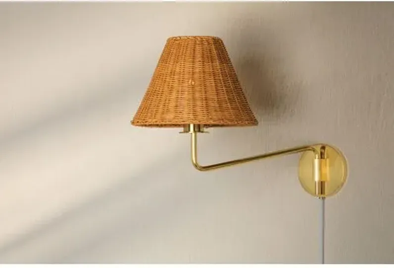 Issa Rattan Portable Wall Sconce - Tali Roth for Mitzi - Gold