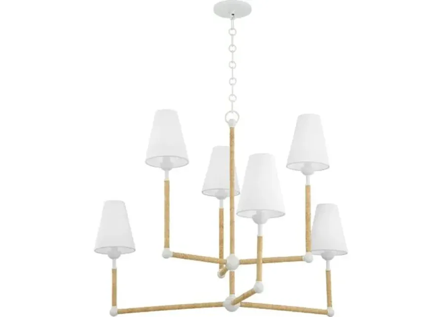 Mariana 6-Light Chandelier - Textured White/Rattan - Megan Molten for Mitzi