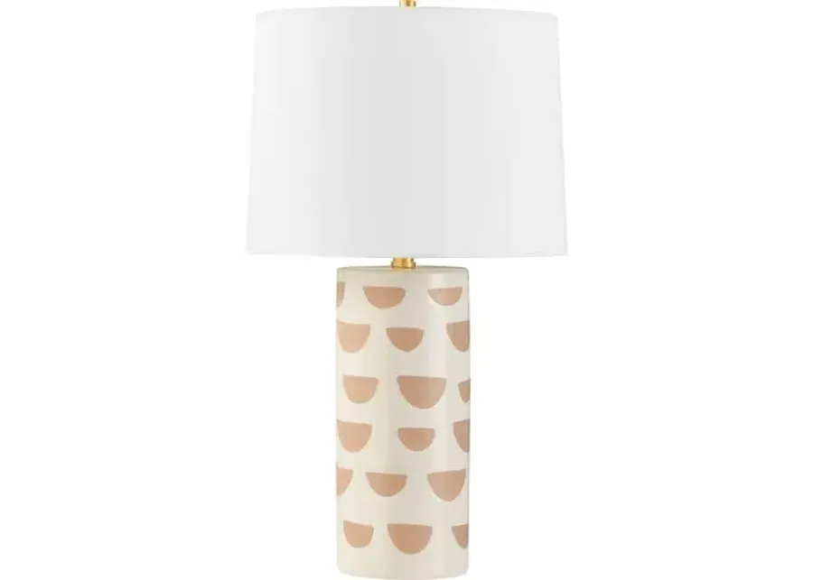 Minnie Column Table Lamp - Satin White/Beige - Megan Molten for Mitzi