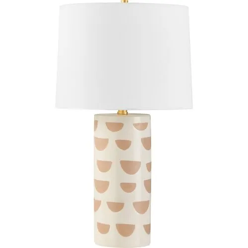 Minnie Column Table Lamp - Satin White/Beige - Megan Molten for Mitzi