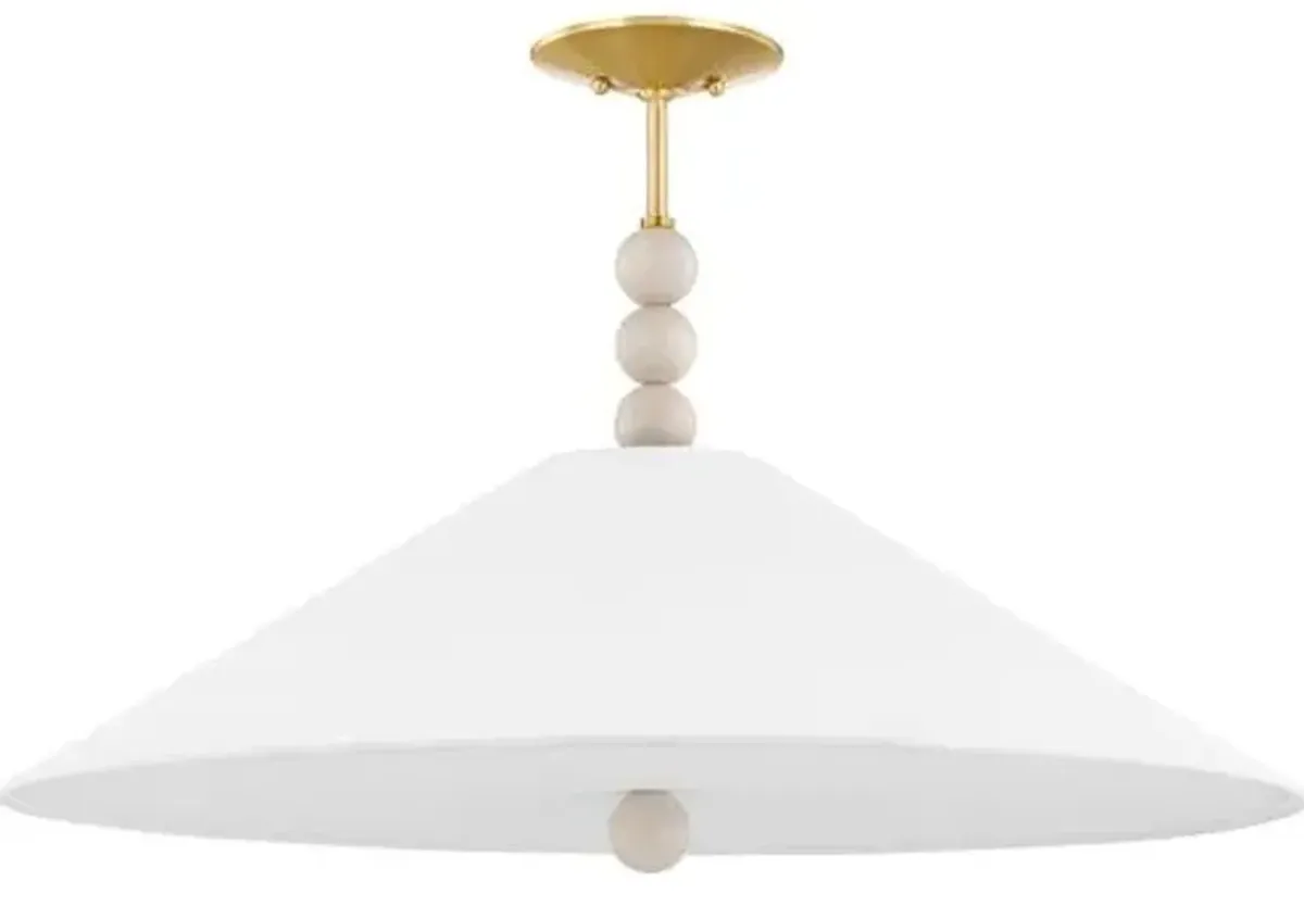 Aviva 3-Light Shaded Pendant - White/Aged Brass - Gold