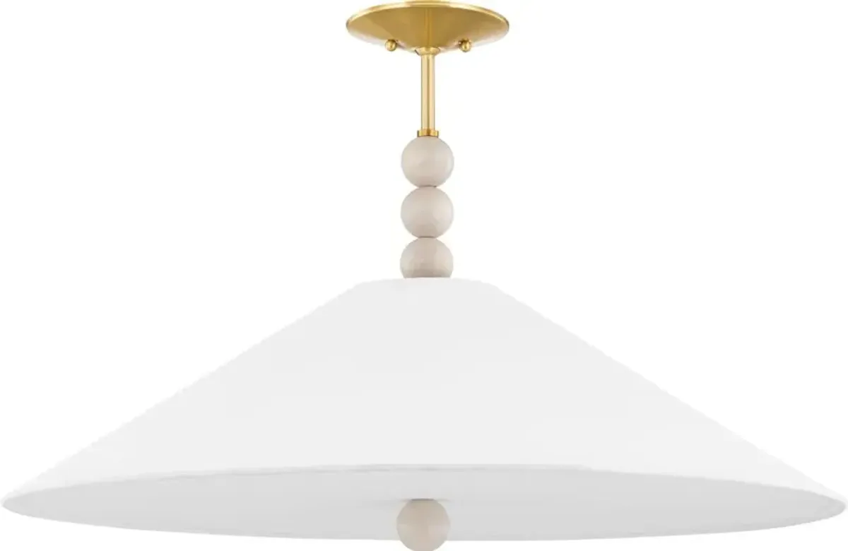Aviva 3-Light Shaded Pendant - White/Aged Brass - Gold