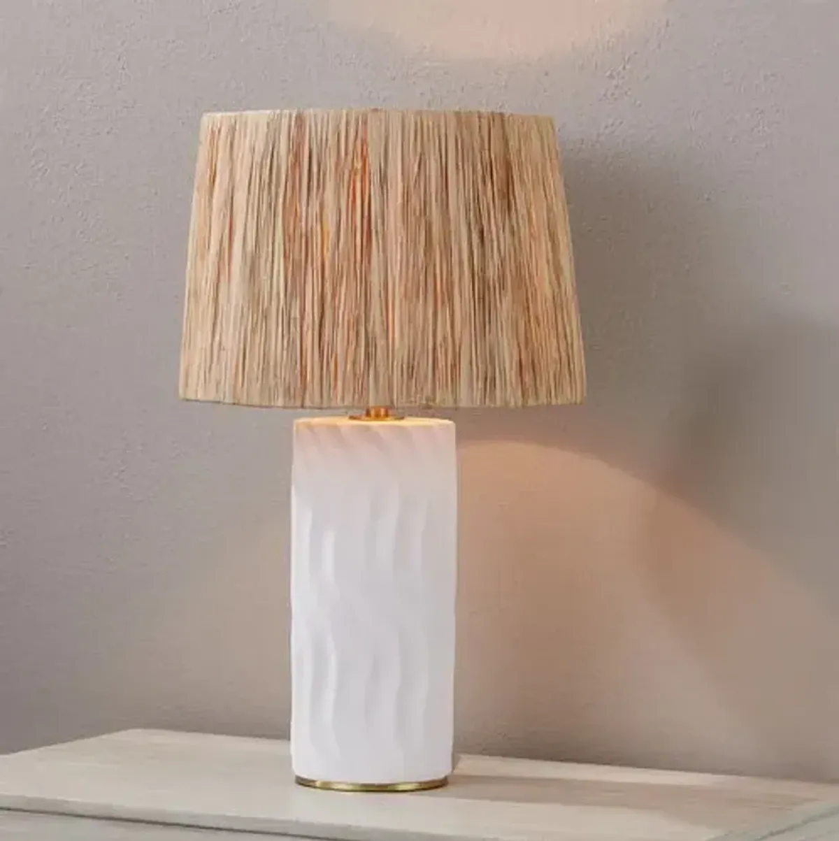 Rosalind Table Lamp - White/Raffia - Beige