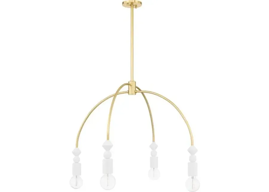 Kezia 4-Light Chandelier - White/Aged Brass - Gold