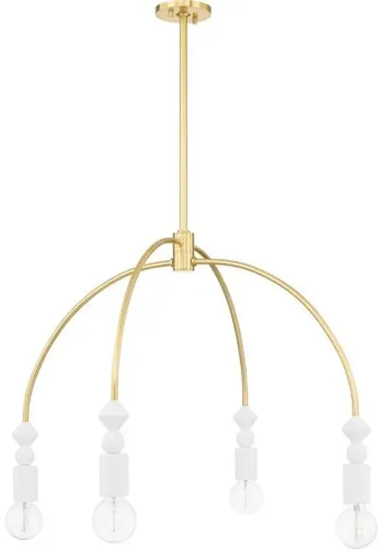 Kezia 4-Light Chandelier - White/Aged Brass - Gold