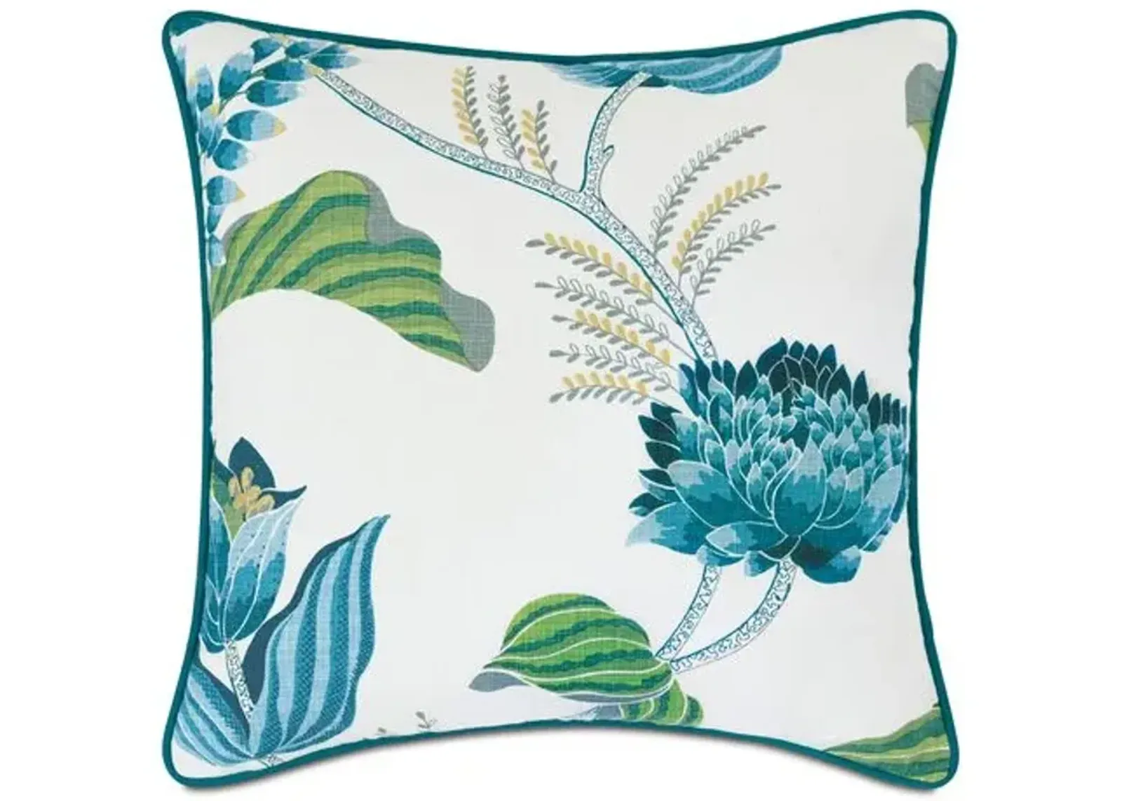 Azalea Embroidered Pillow - Blue/Green/White