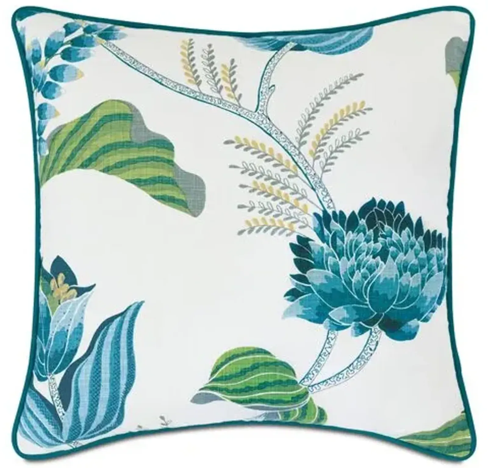 Azalea Embroidered Pillow - Blue/Green/White