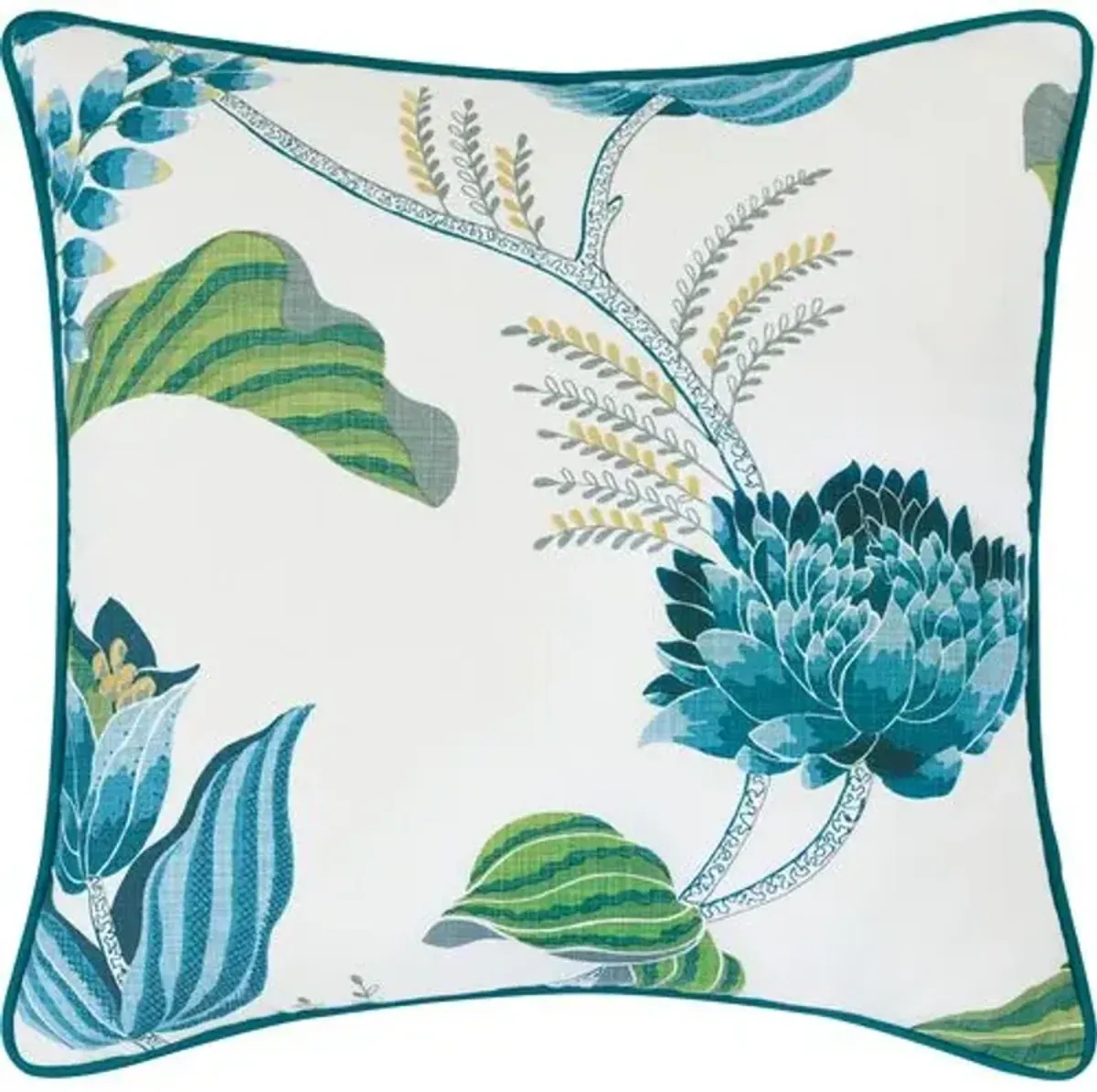 Azalea Embroidered Pillow - Blue/Green/White