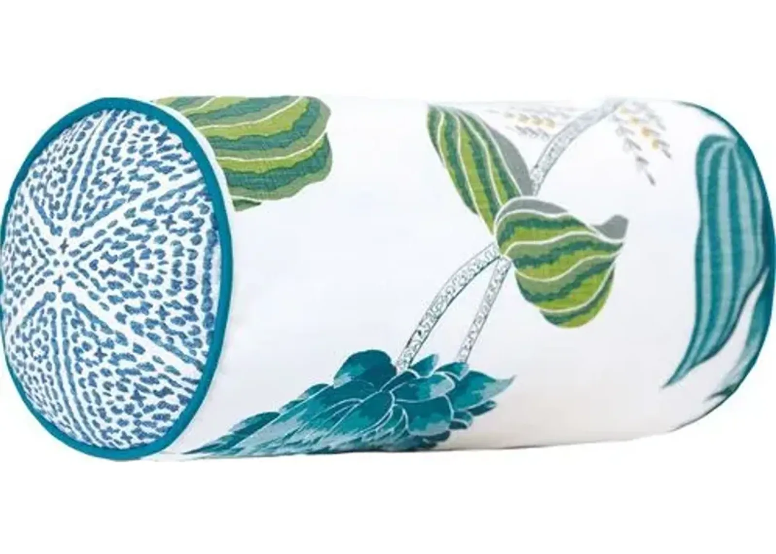 Azalea 9x18 Embroidered Bolster Pillow - Blue/Green/White