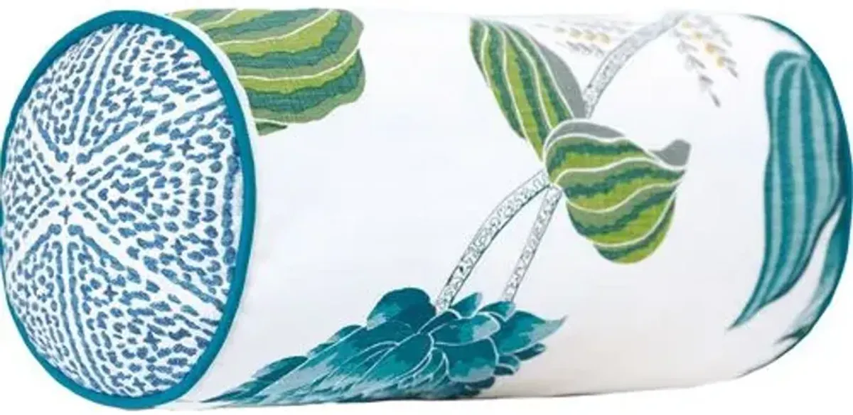 Azalea 9x18 Embroidered Bolster Pillow - Blue/Green/White