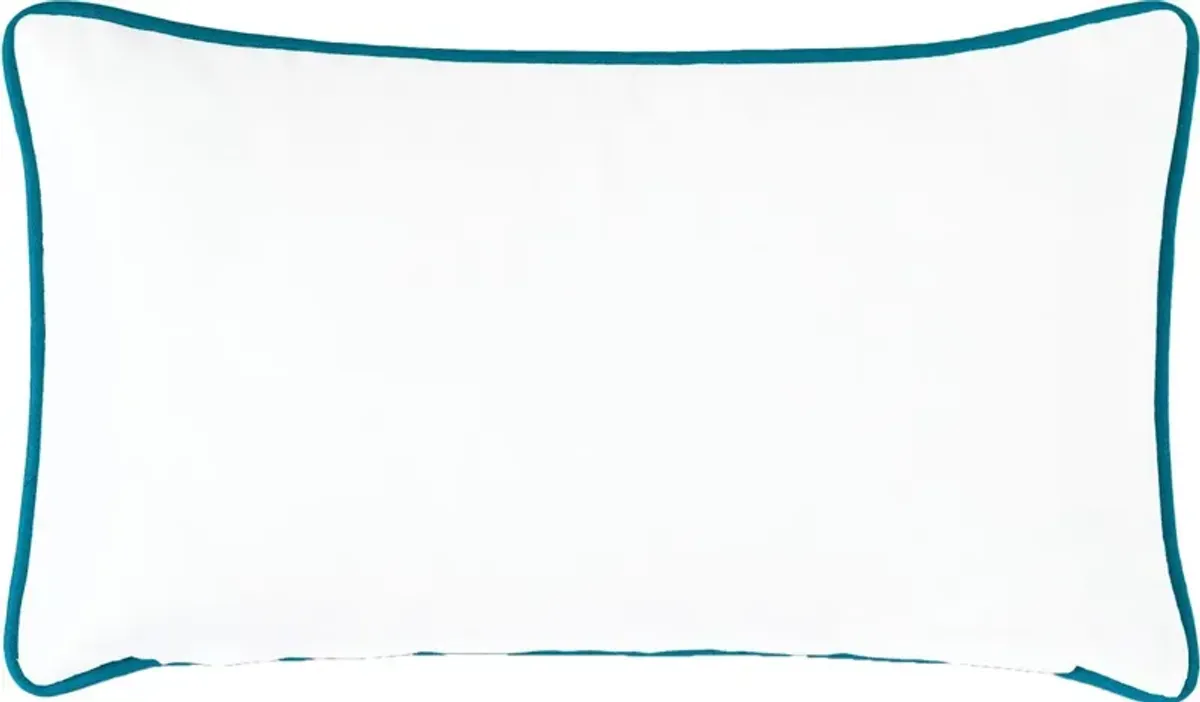 Azalea 13x22 Hand-painted Lumbar Pillow, White/Blue