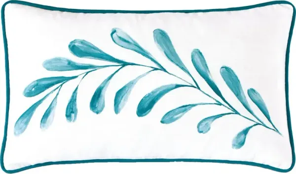Azalea 13x22 Hand-painted Lumbar Pillow, White/Blue