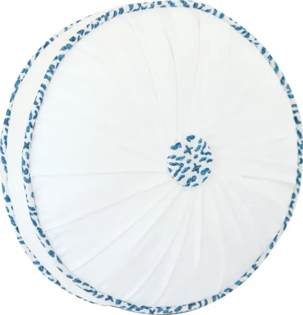 Azalea 14x14 Round Tambourine Pillow, White/Blue