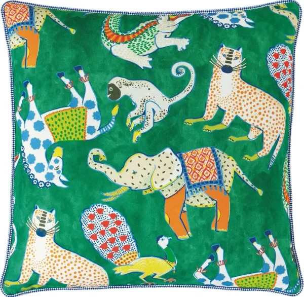 Tipu Reversible Animal Pillow, Green/Yellow