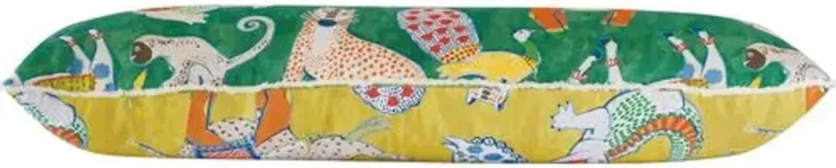 Tipu 13x36 Reversible Animal Long Lumbar Pillow - Green/Yellow