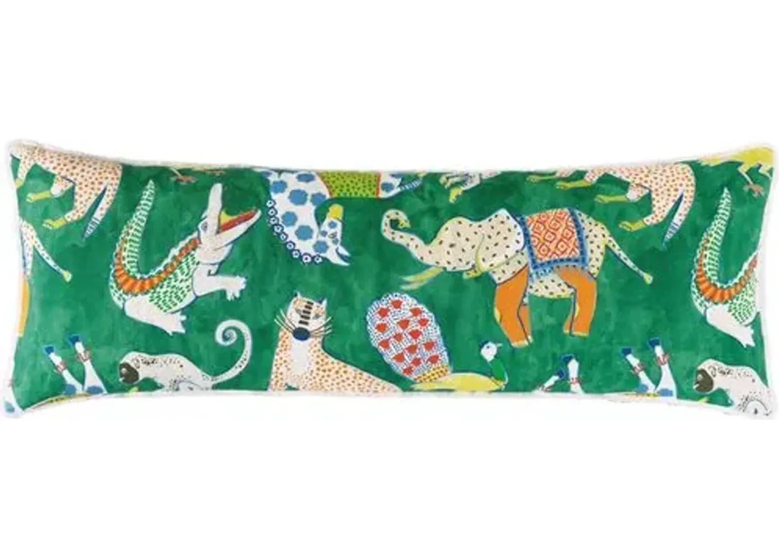 Tipu 13x36 Reversible Animal Long Lumbar Pillow - Green/Yellow