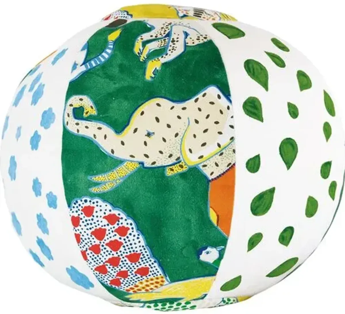 Tipu 14x14 Hand-Painted Animal Ball Pillow - Green/White