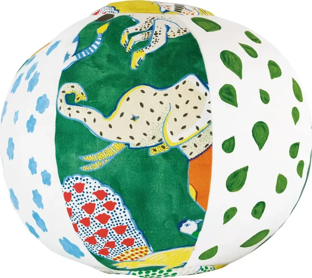 Tipu 14x14 Hand-Painted Animal Ball Pillow, Green/White