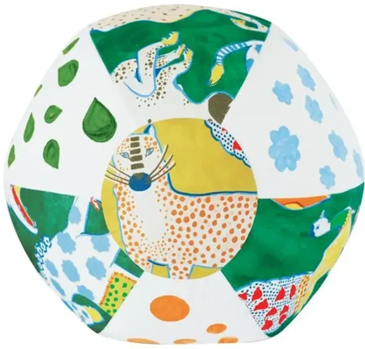 Tipu 14x14 Hand-Painted Animal Ball Pillow - Green/White