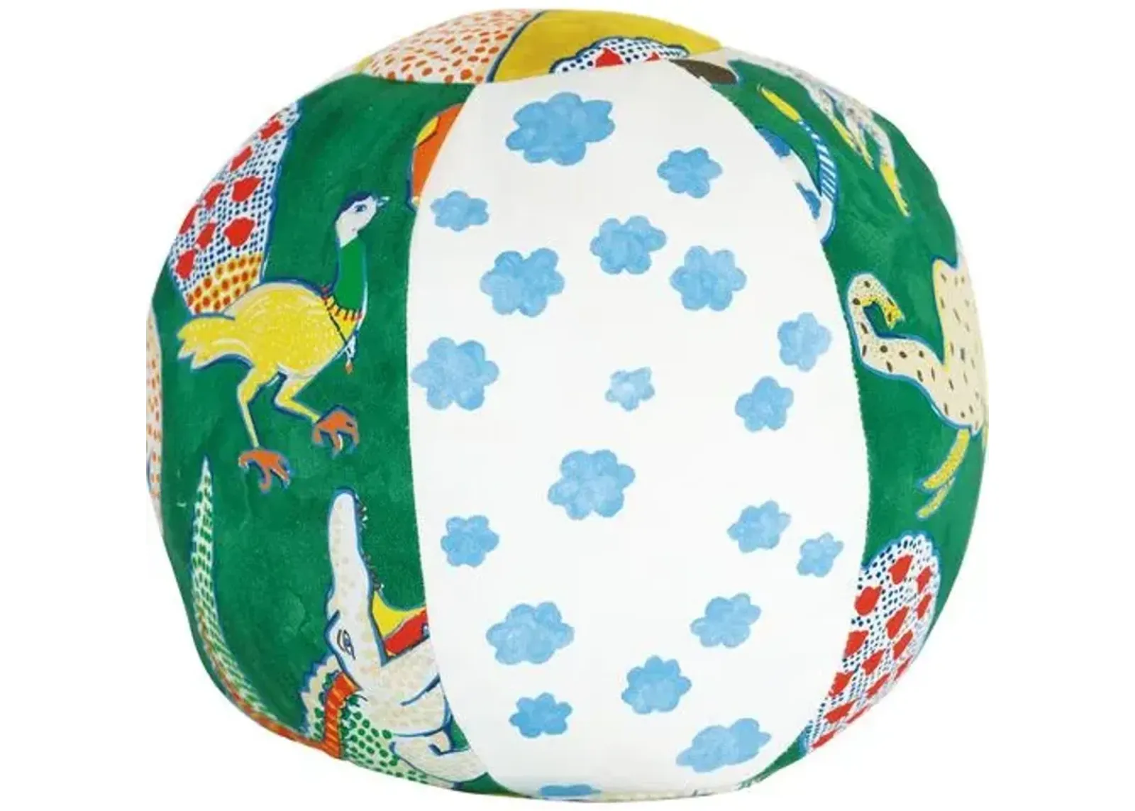 Tipu 14x14 Hand-Painted Animal Ball Pillow - Green/White