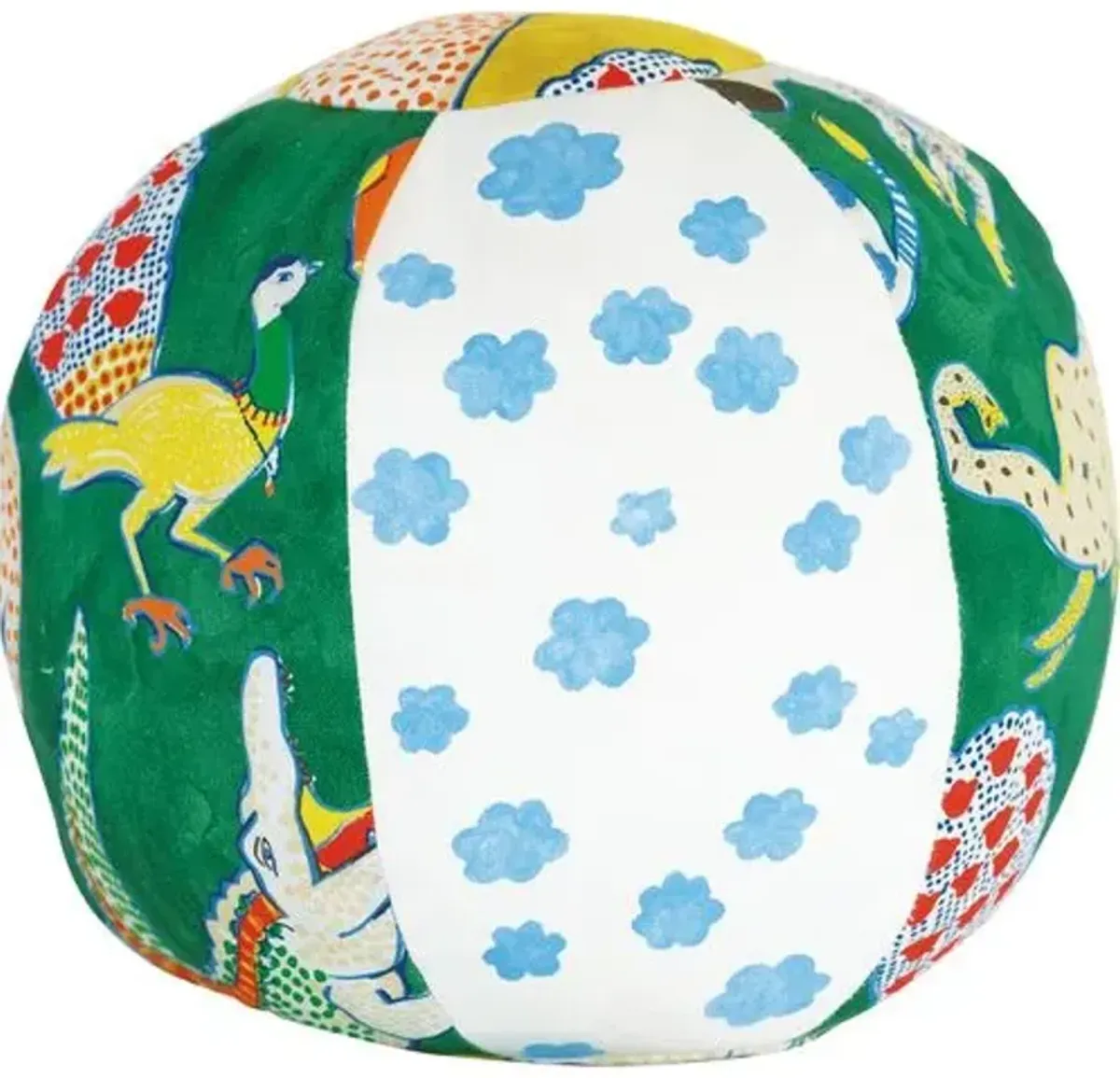 Tipu 14x14 Hand-Painted Animal Ball Pillow - Green/White