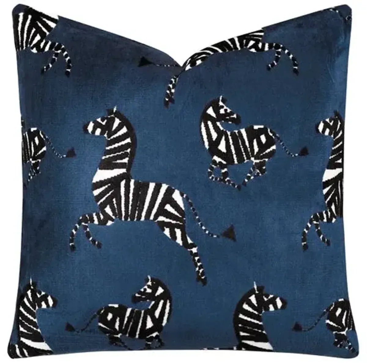 Kona Zebra Velvet Pillow - Blue