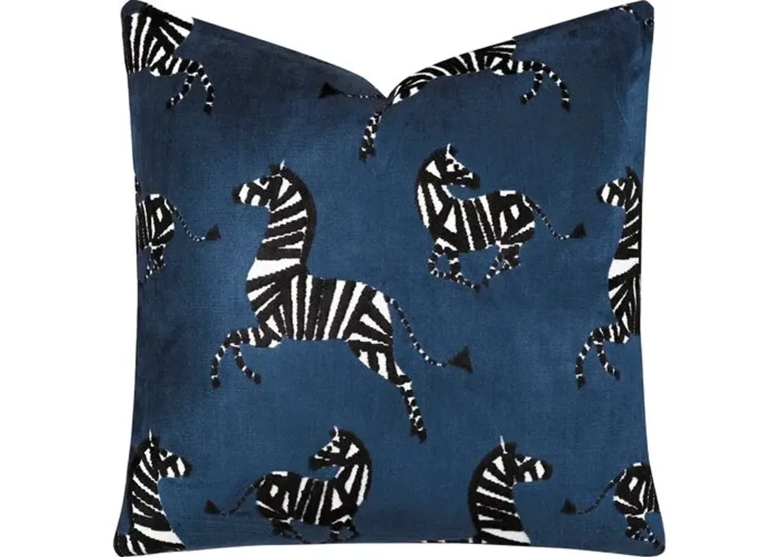 Kona Zebra Velvet Pillow - Blue