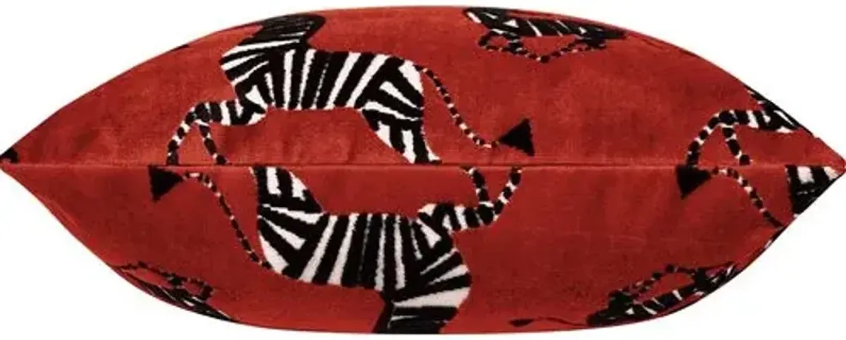 Kona Zebra Velvet Pillow - Red