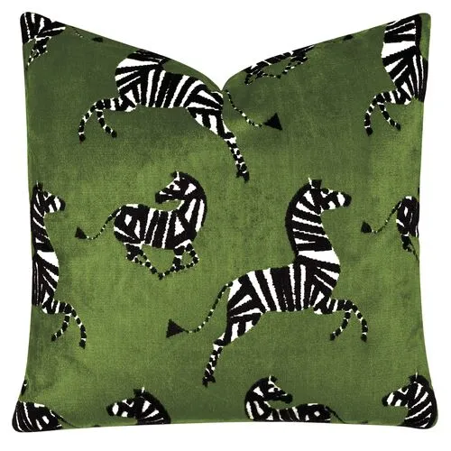 Kona Zebra Velvet Pillow - Green