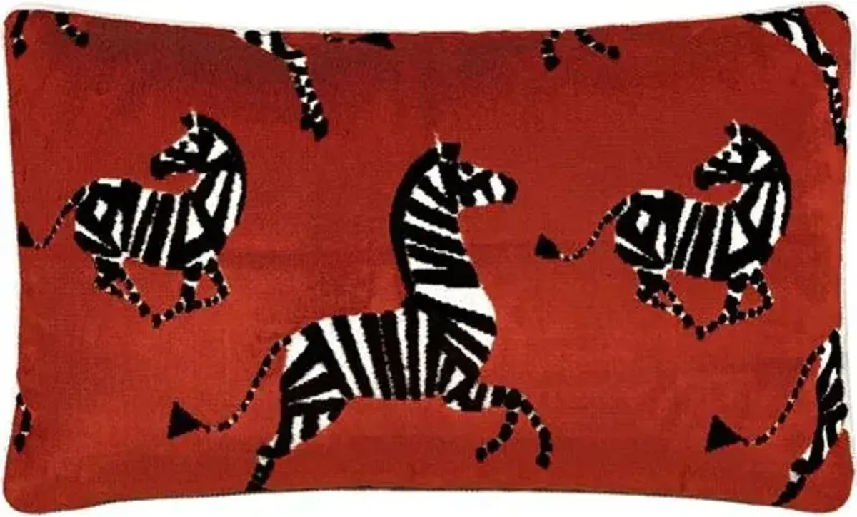 Kona Zebra Velvet Lumbar Pillow - Red