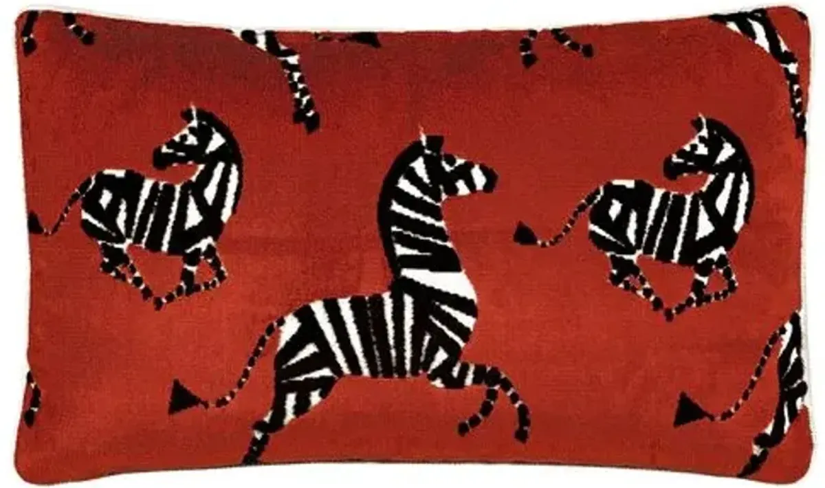 Kona Zebra Velvet Lumbar Pillow - Red