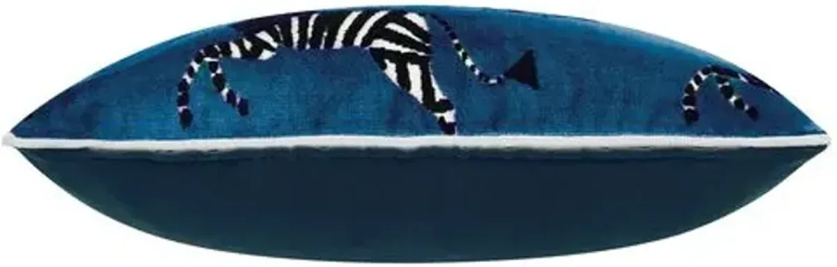 Kona Zebra Velvet Lumbar Pillow - Blue