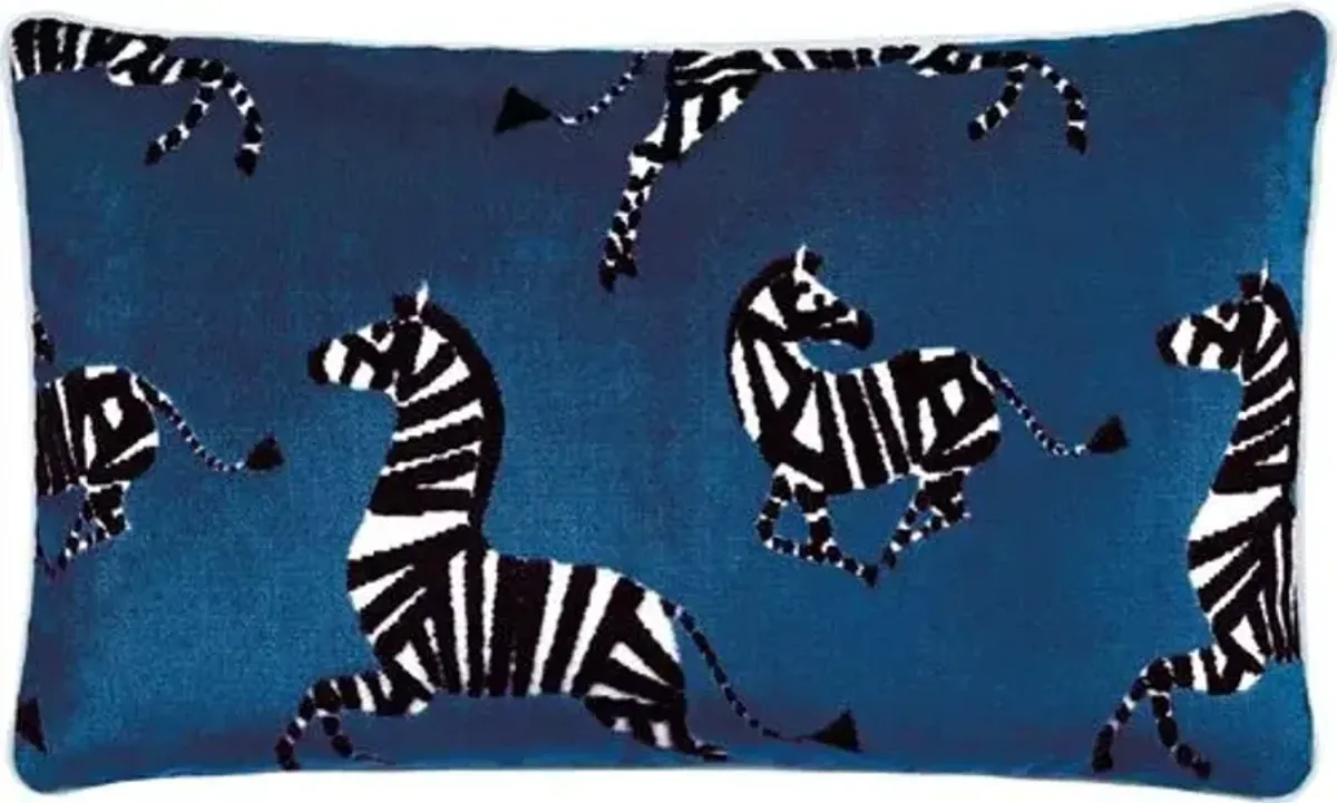 Kona Zebra Velvet Lumbar Pillow - Blue