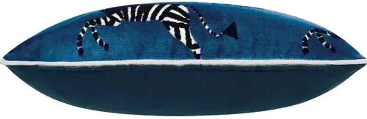 Kona Zebra Velvet Lumbar Pillow - Blue