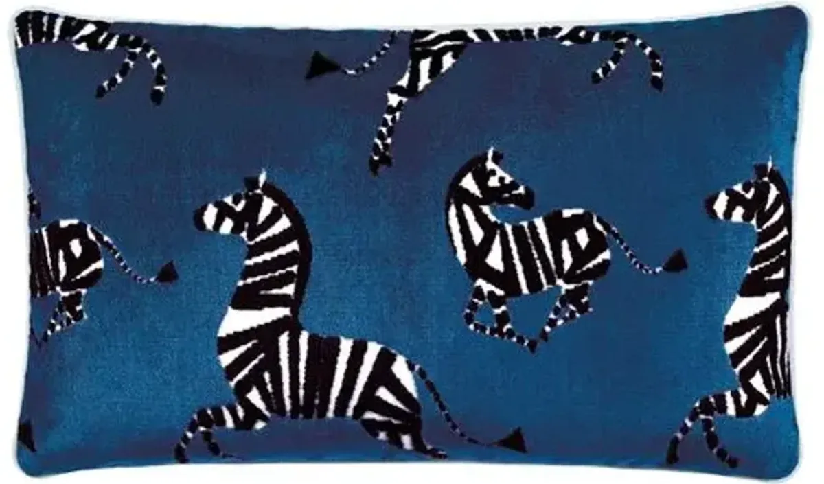 Kona Zebra Velvet Lumbar Pillow - Blue