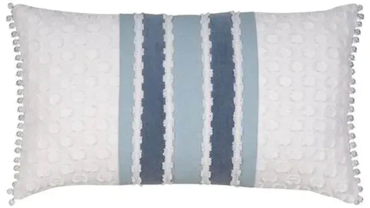 Lotty 15x26 Lace Stripe Lumbar Pillow - Blue Denim/White