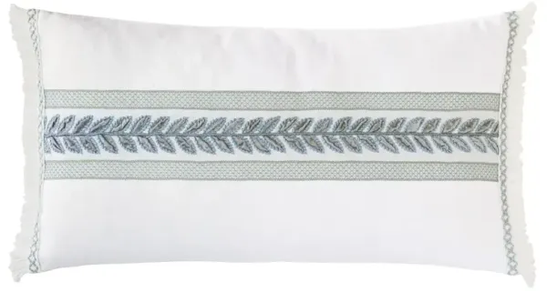 Lotty 15x26 Horizontal Leaf Lumbar Pillow, White/Blue