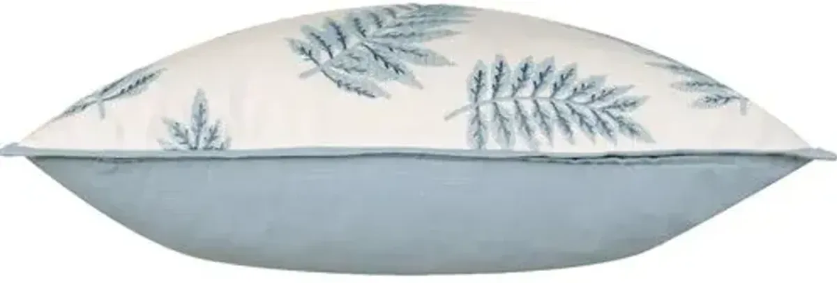 Lotty 22x22 Embroidered Leaf Pillow - Blue/White