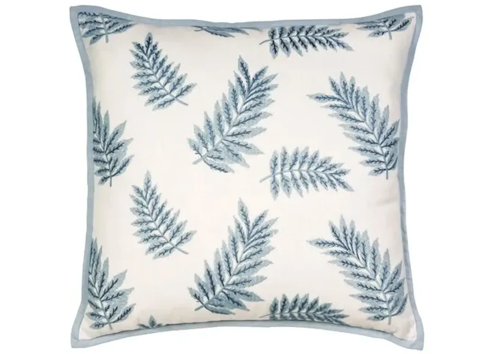 Lotty 22x22 Embroidered Leaf Pillow - Blue/White