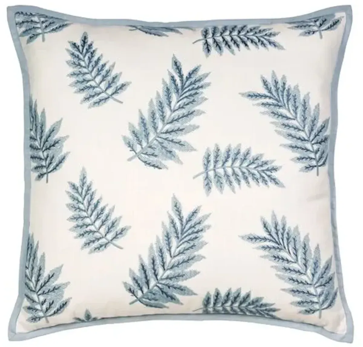 Lotty 22x22 Embroidered Leaf Pillow - Blue/White