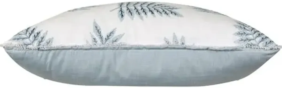 Lotty 13x22 Embroidered Leaf Lumbar Pillow - White/Blue