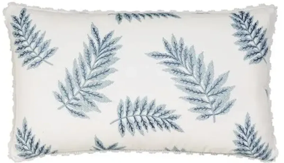 Lotty 13x22 Embroidered Leaf Lumbar Pillow - White/Blue